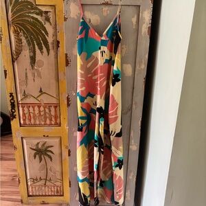 Women’s Wide Leg Jumpsuit in Multicolor Tropical Print